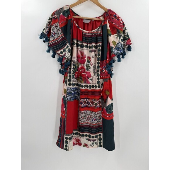 Anthropologie Vanessa Virginia Women's Boho Dress SMALL Red Floral Easy Wear - Picture 6 of 12